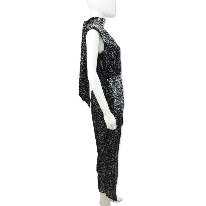 Ramy Brook Black Leopard-Print Crushed Velvet Ruched Midi Lennon Dress