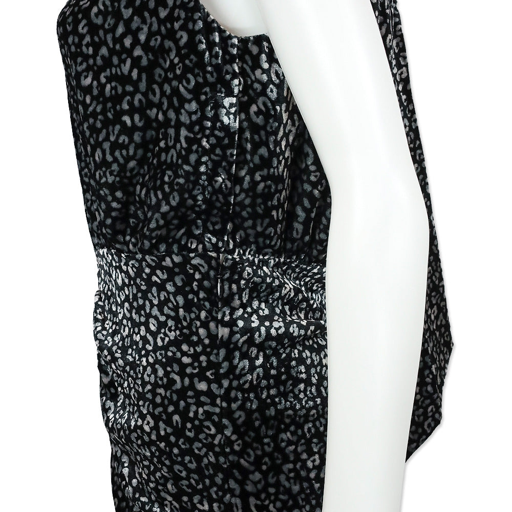 Ramy Brook Black Leopard-Print Crushed Velvet Ruched Midi Lennon Dress