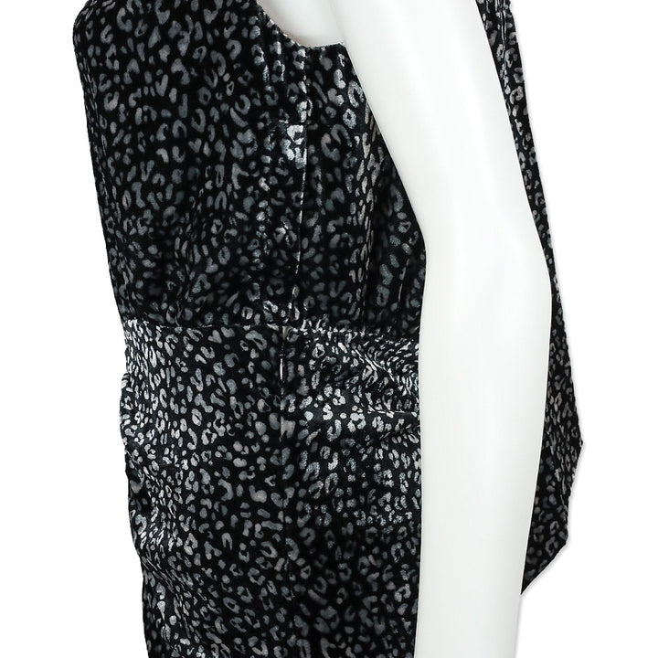 Ramy Brook Black Leopard-Print Crushed Velvet Ruched Midi Lennon Dress