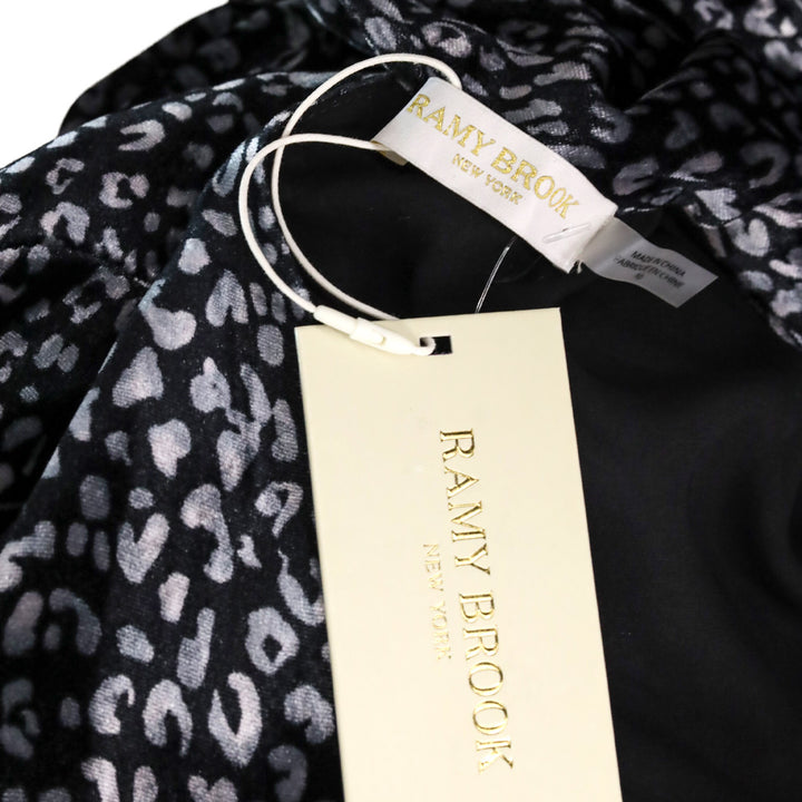 Ramy Brook Black Leopard-Print Crushed Velvet Ruched Midi Lennon Dress