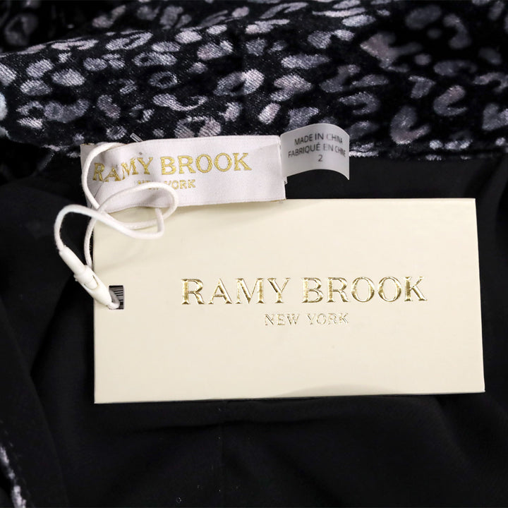 Ramy Brook Black Leopard-Print Crushed Velvet Ruched Midi Lennon Dress