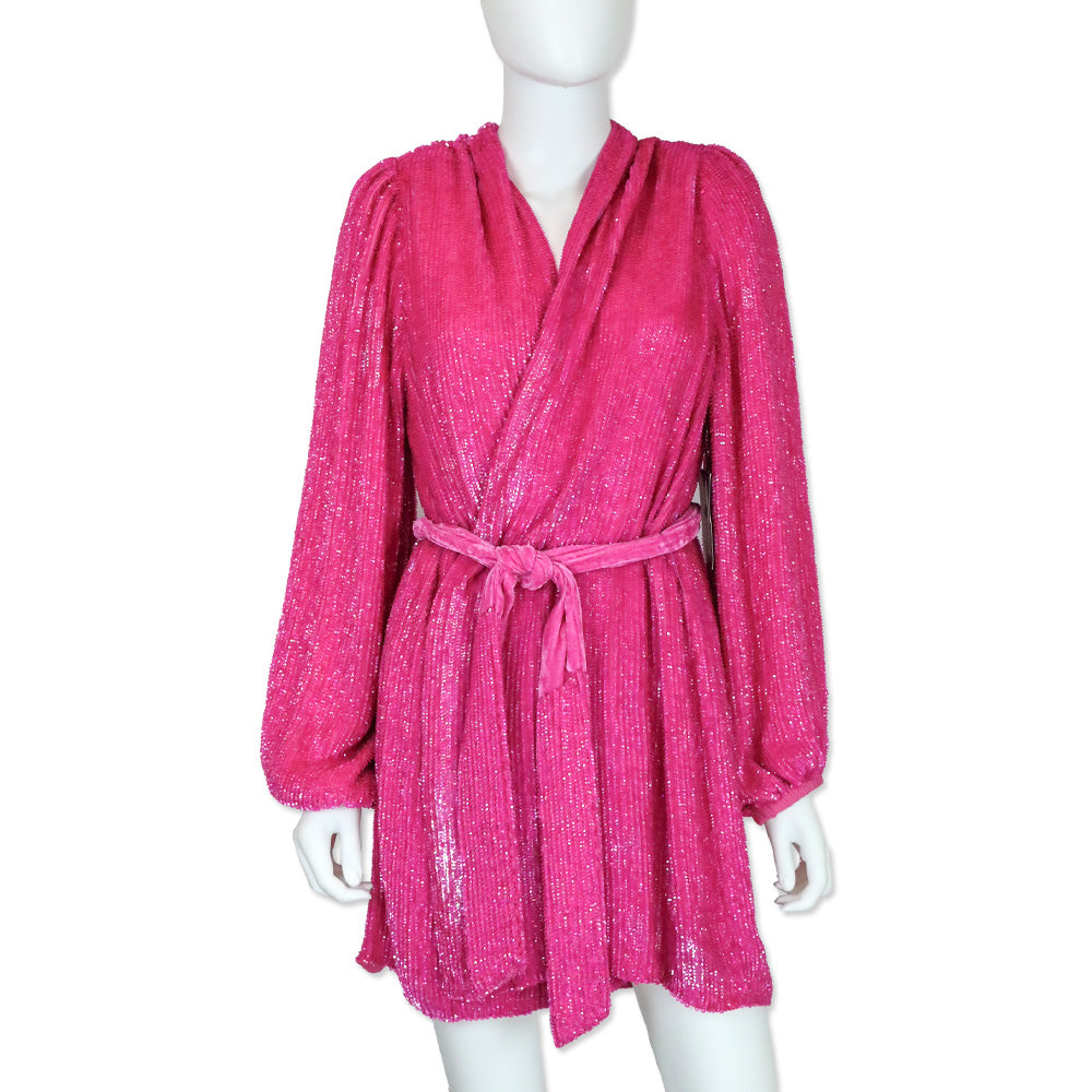 green emerald velvet dress Retrofête Gabrielle Hot Pink Sequin Robe