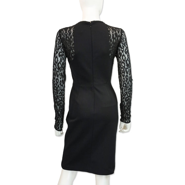 Roberto Cavalli Black Leopard-Print Lace Long Sleeve Midi Dress