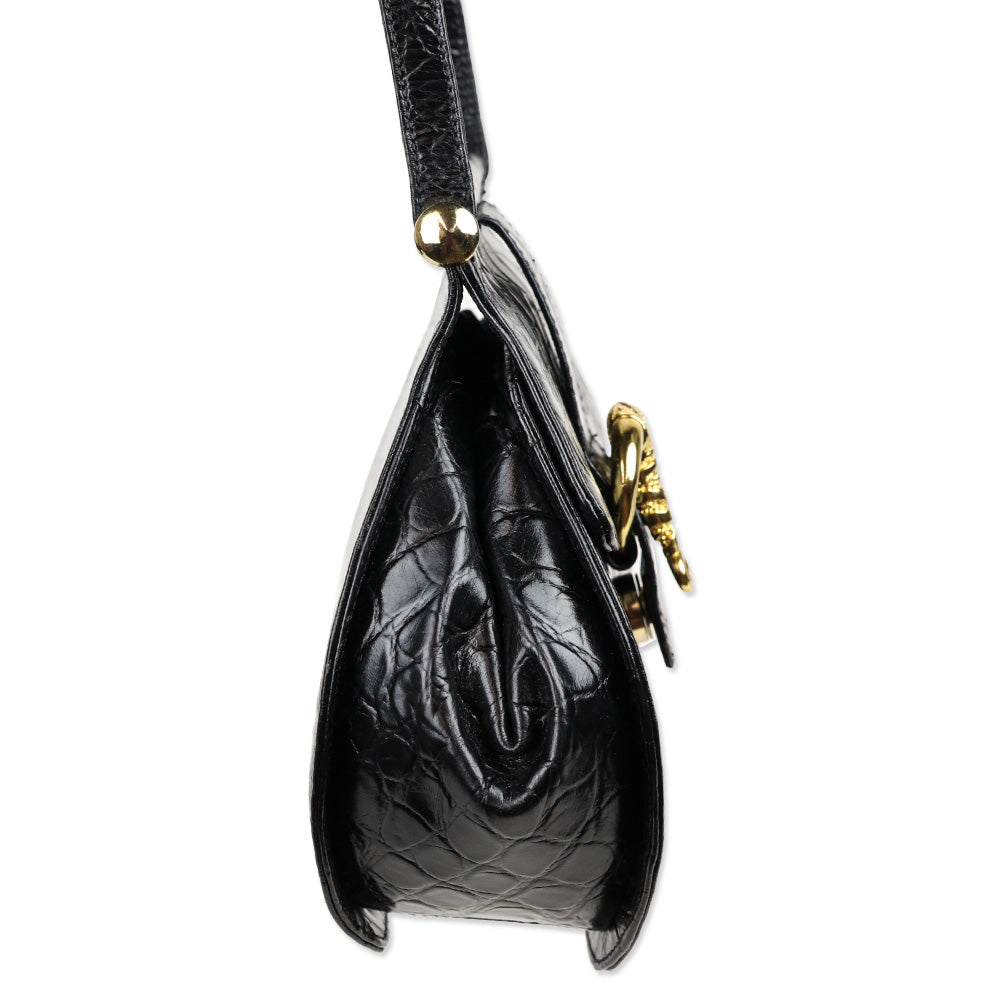 Rodo Black Croc Embossed Leather Crossbody