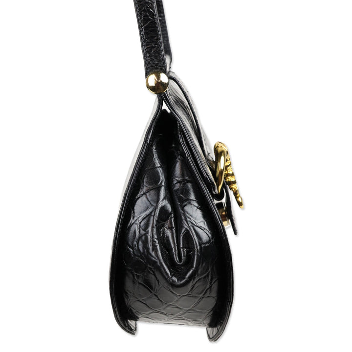 Rodo Black Croc Embossed Leather Crossbody
