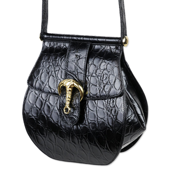 Rodo Black Croc Embossed Leather Crossbody