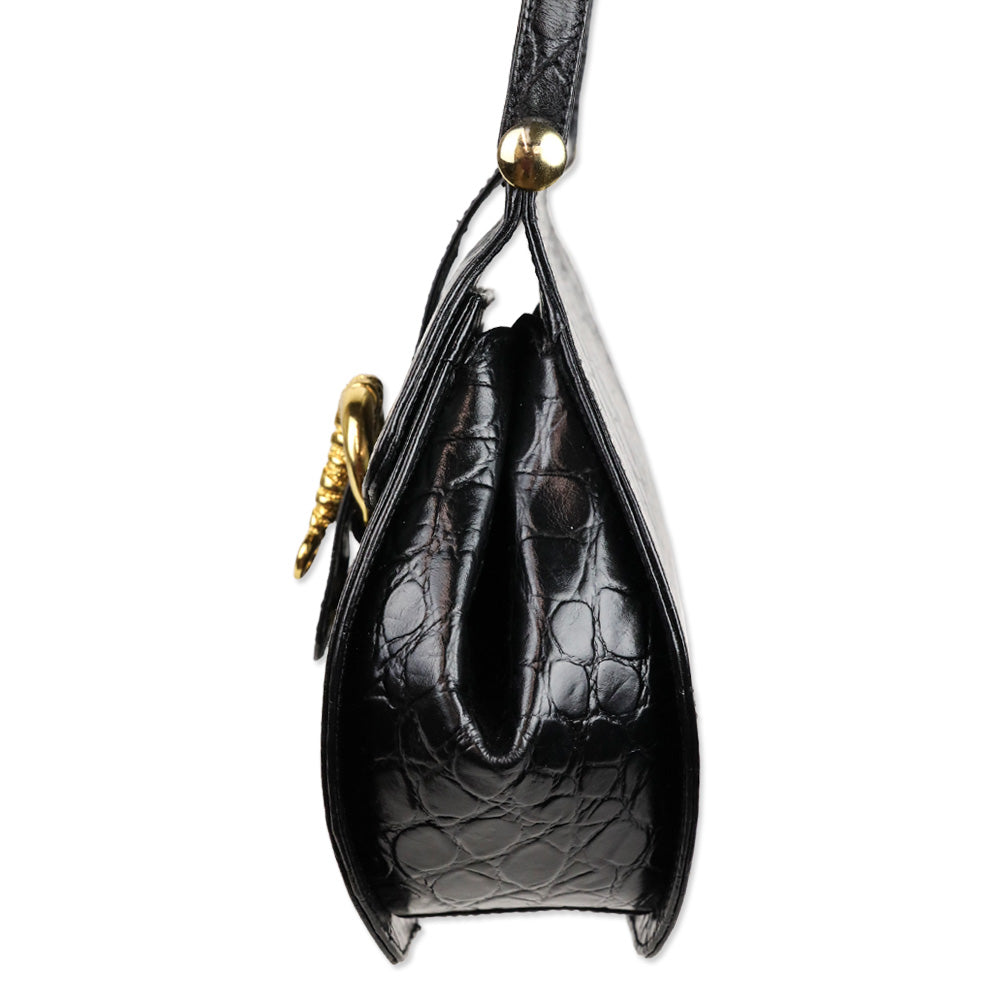 Rodo Black Croc Embossed Leather Crossbody