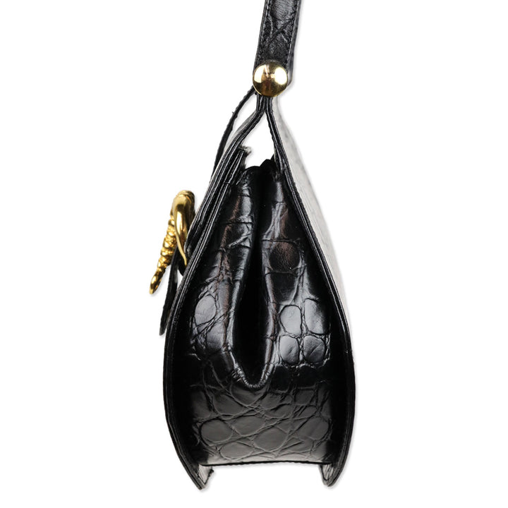 Rodo Black Croc Embossed Leather Crossbody