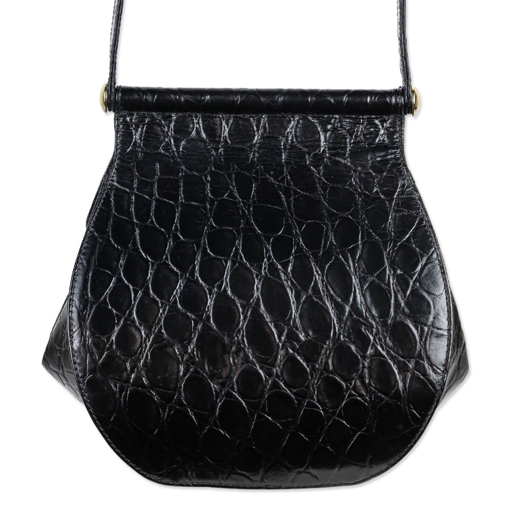 Rodo Black Croc Embossed Leather Crossbody
