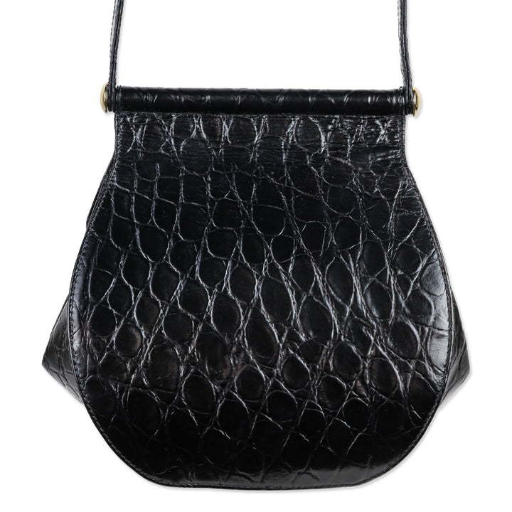 Rodo Black Croc Embossed Leather Crossbody