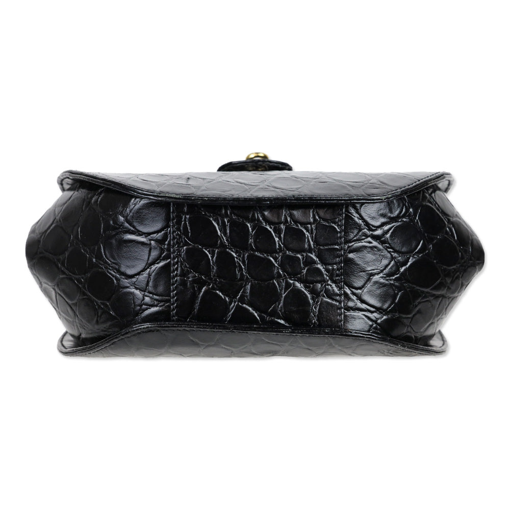 Rodo Black Croc Embossed Leather Crossbody