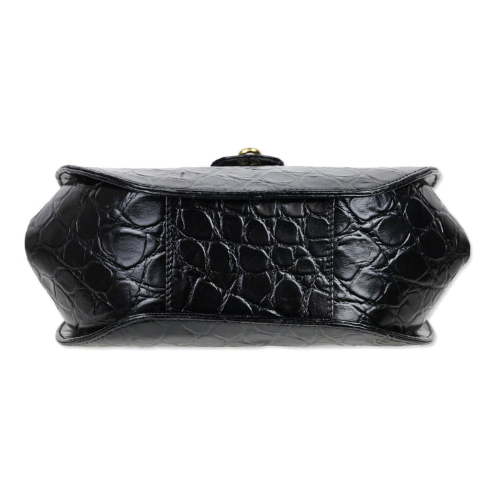 Rodo Black Croc Embossed Leather Crossbody
