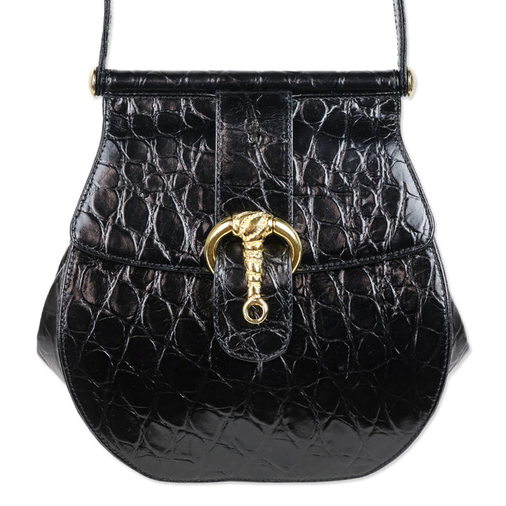 Rodo Black Croc Embossed Leather Crossbody