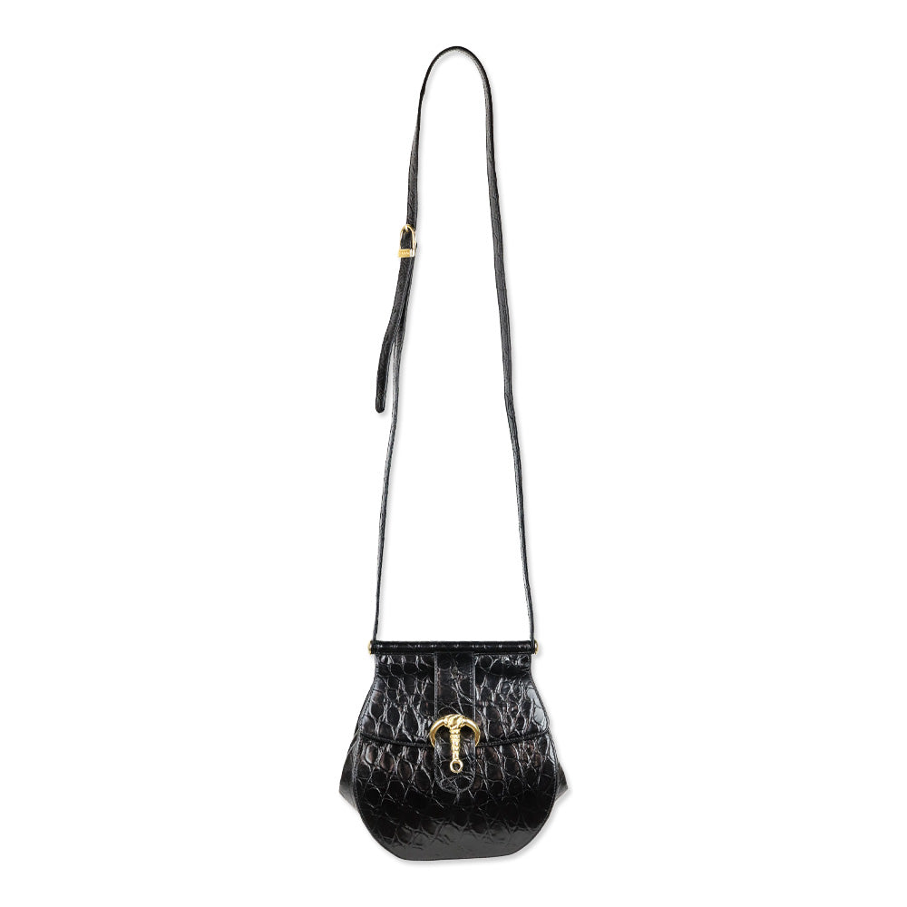 Rodo Black Croc Embossed Leather Crossbody