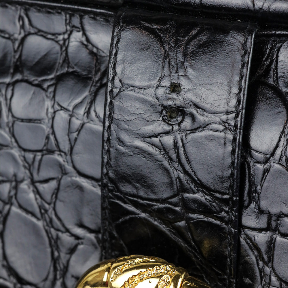 Rodo Black Croc Embossed Leather Crossbody