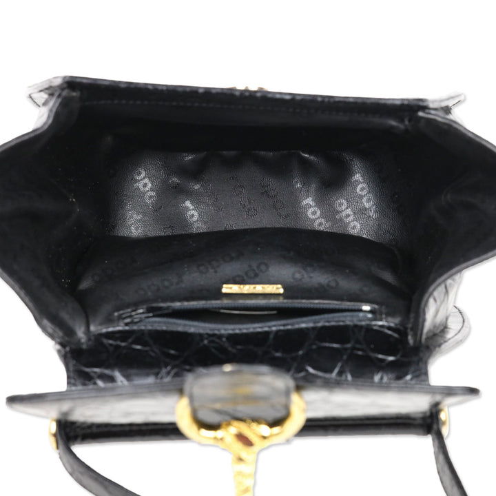 Rodo Black Croc Embossed Leather Crossbody