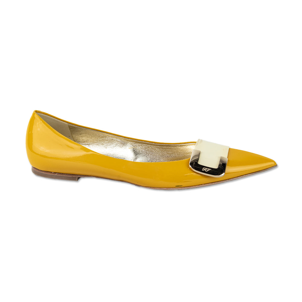 Roger Vivier Yellow Patent Leather Buckle Flats DBLTKE Luxury