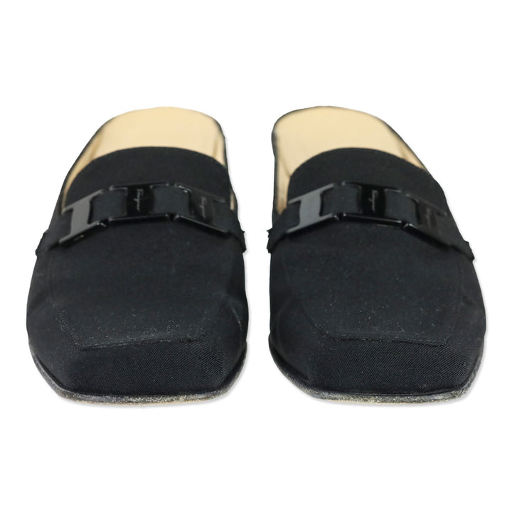 Salvatore Ferragamo Black Buckle Strap Mule