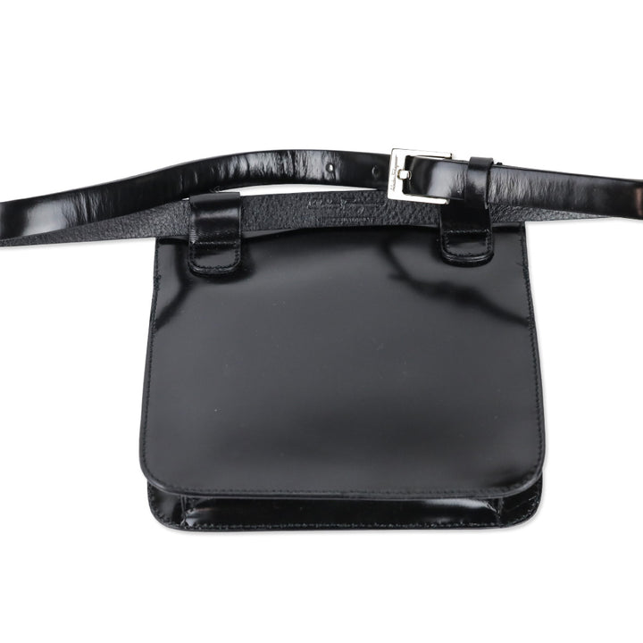 Salvatore Ferragamo Black Patent Leather Gancini Zipper Belt Bag