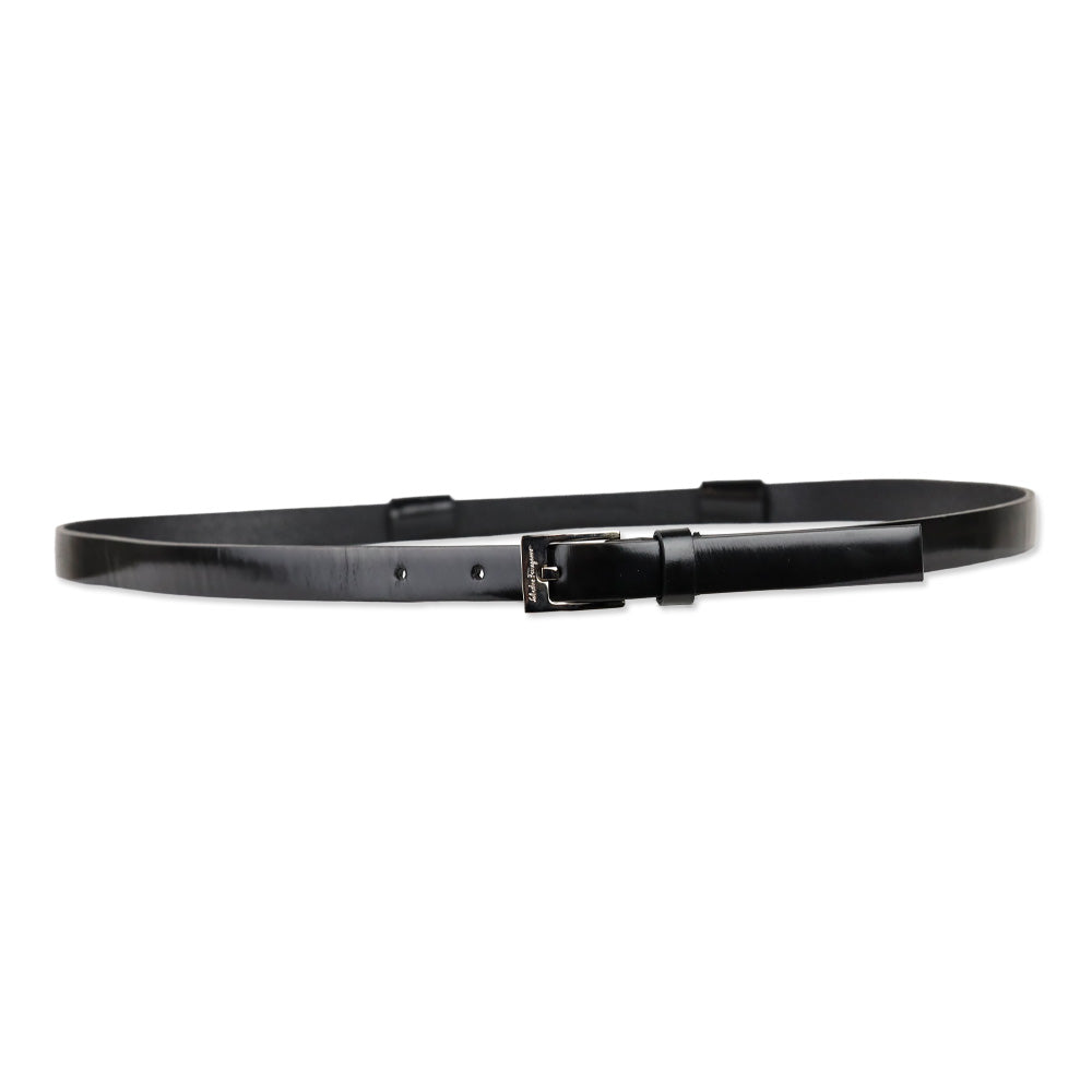 Salvatore Ferragamo Black Patent Leather Gancini Zipper Belt Bag
