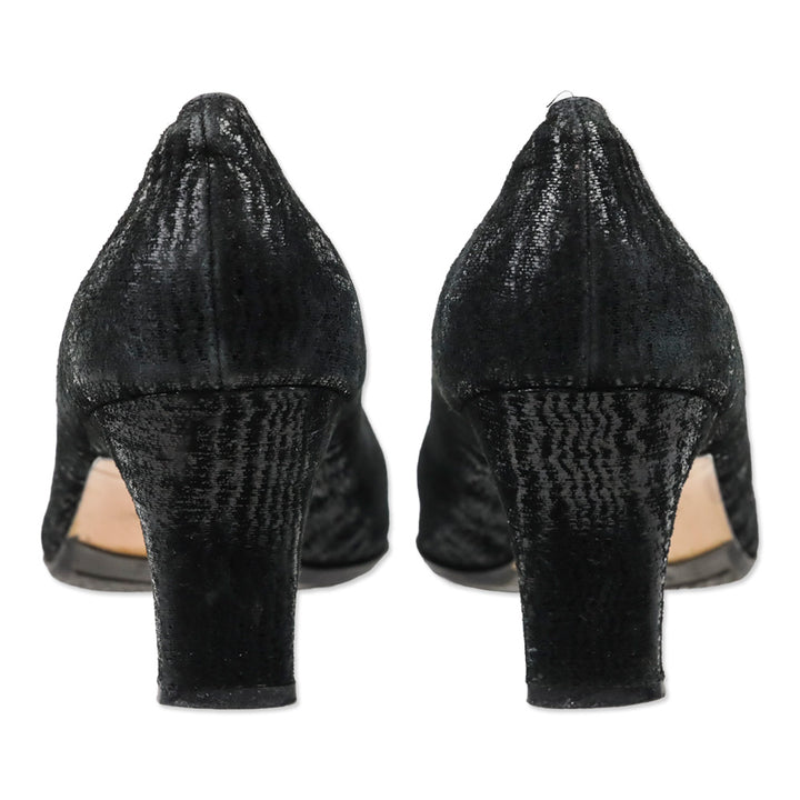 Salvatore Ferragamo Black Shine Suede Patent Cap Toe Pumps