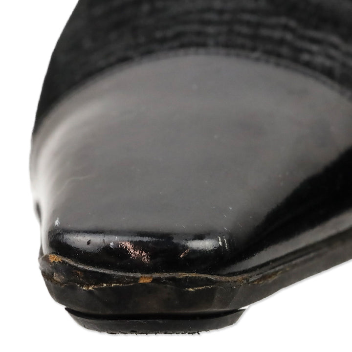 Salvatore Ferragamo Black Shine Suede Patent Cap Toe Pumps