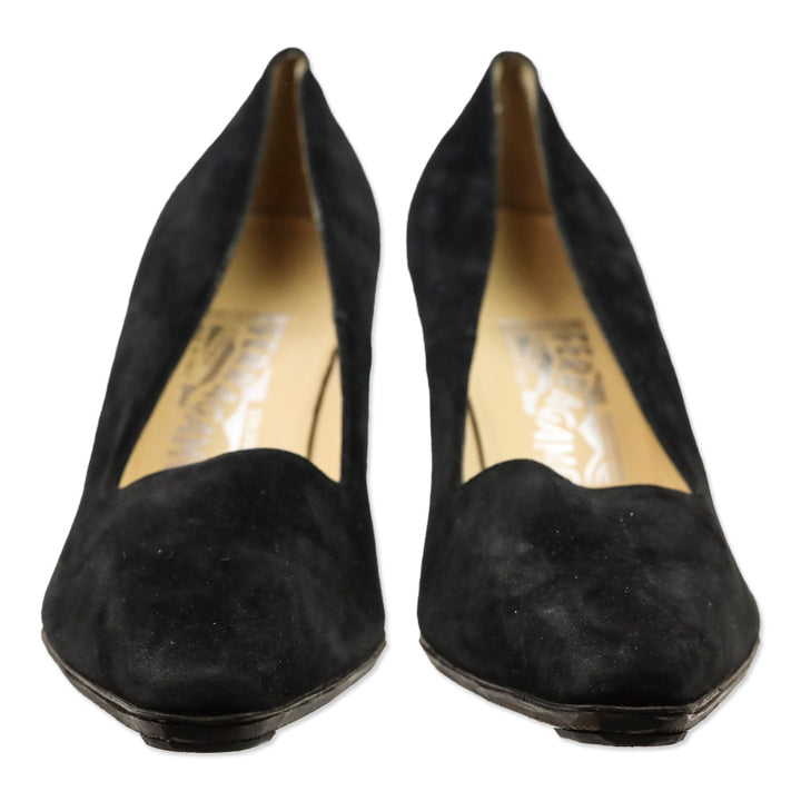 Salvatore Ferragamo Black Suede Pointed Toe Pumps