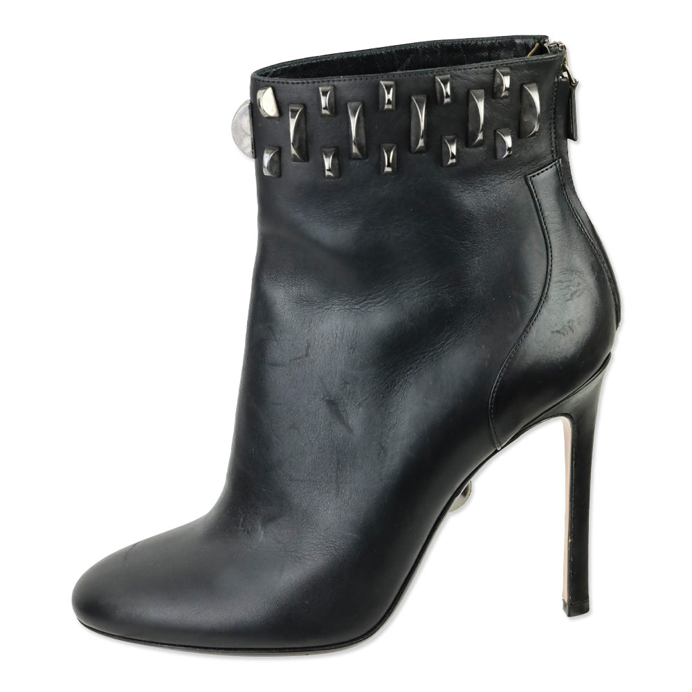 Samuele Failli Black Leather Studded Heeled Ankle Boot