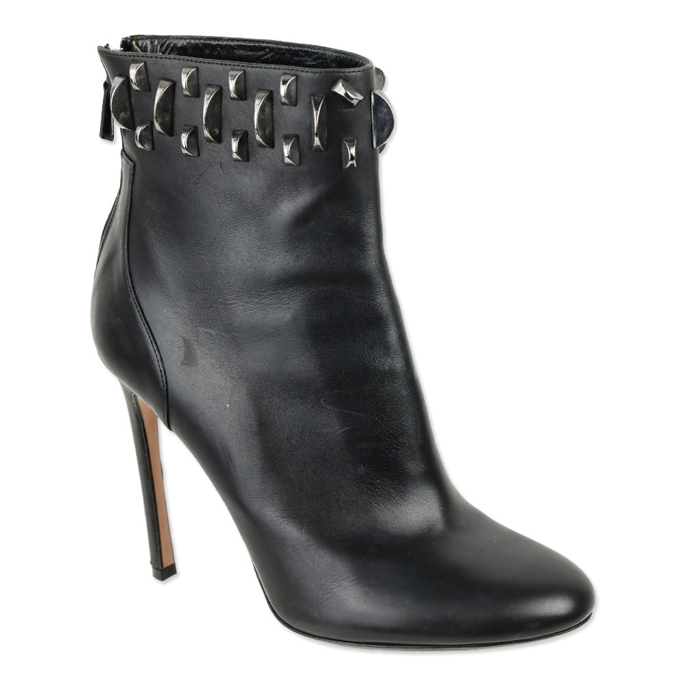 Samuele Failli Black Leather Studded Heeled Ankle Boot