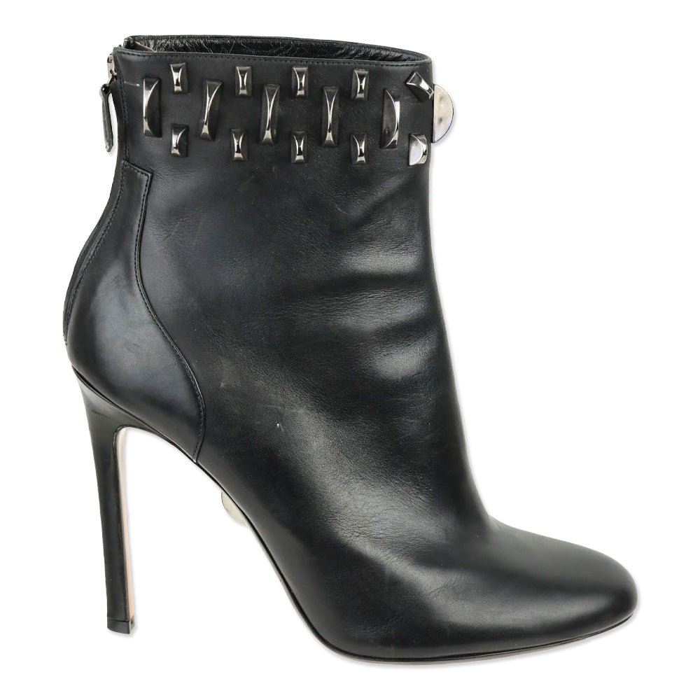 Samuele Failli Black Leather Studded Heeled Ankle Boot