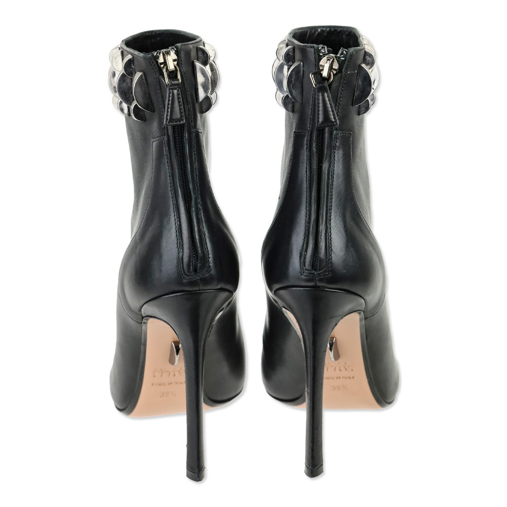 Samuele Failli Black Leather Studded Heeled Ankle Boot