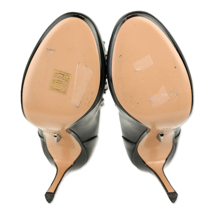 Samuele Failli Black Leather Studded Heeled Ankle Boot