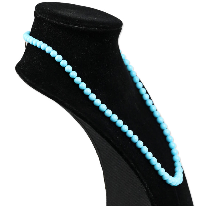 Sleeping Beauty Turquoise Round Bead Necklace on Platinum Strand