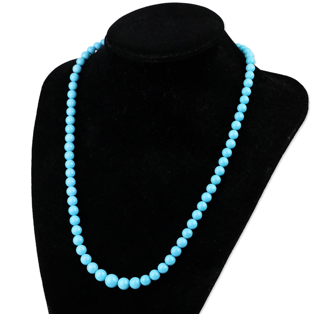 Sleeping Beauty Turquoise Round Bead Necklace on Platinum Strand