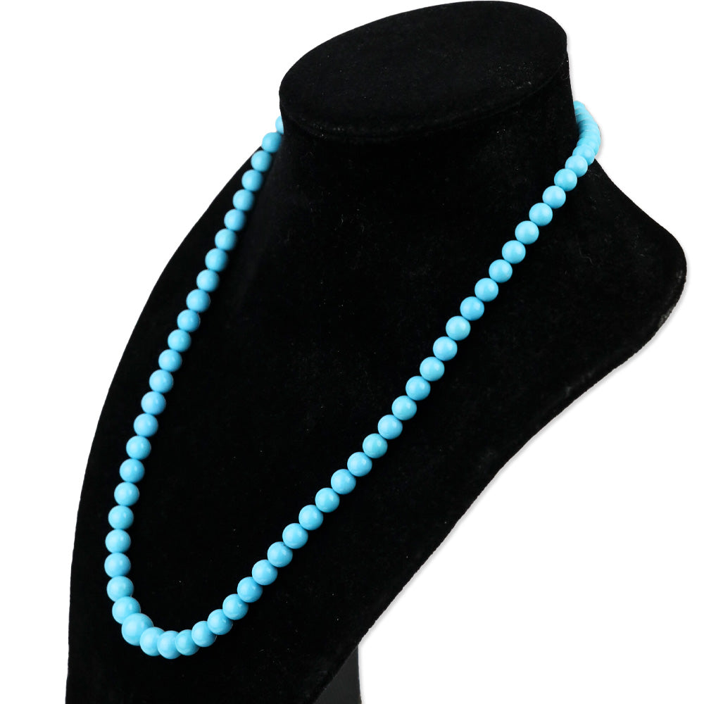 Sleeping Beauty Turquoise Round Bead Necklace on Platinum Strand
