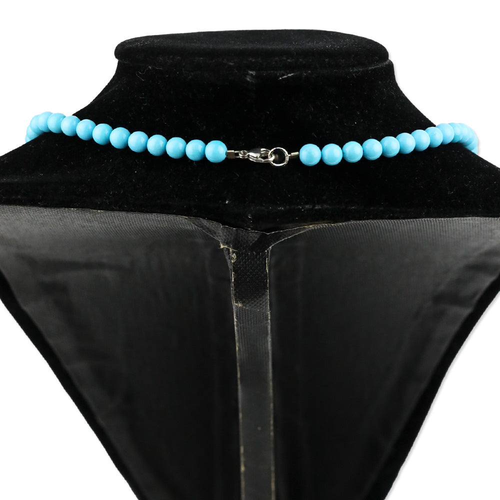 Sleeping Beauty Turquoise Round Bead Necklace on Platinum Strand