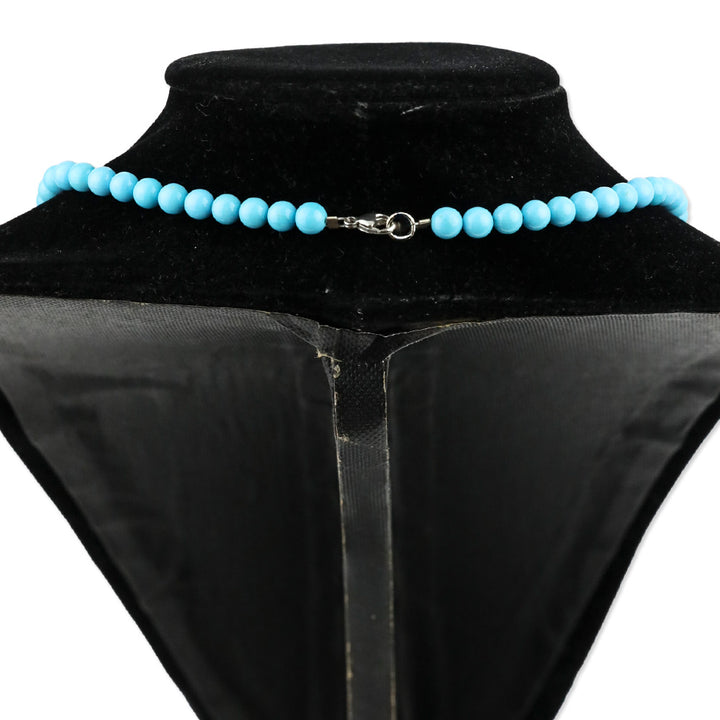 Sleeping Beauty Turquoise Round Bead Necklace on Platinum Strand