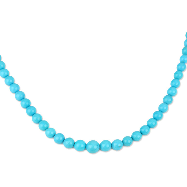 Sleeping Beauty Turquoise Round Bead Necklace on Platinum Strand