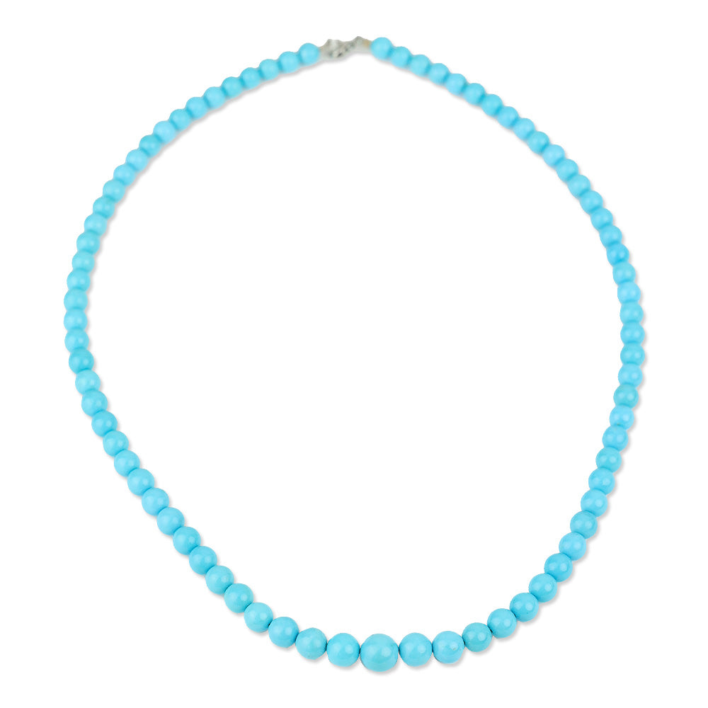 Sleeping Beauty Turquoise Round Bead Necklace on Platinum Strand