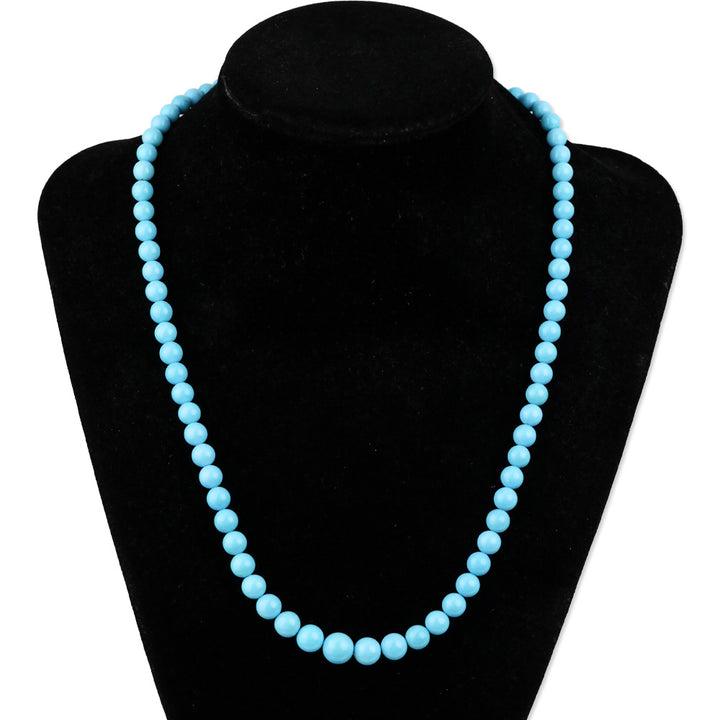 Sleeping Beauty Turquoise Round Bead Necklace on Platinum Strand