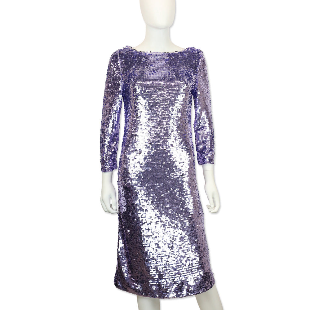st john purple dress St. John Lilac Purple Sequin 3/4 Sleeve Midi Dress