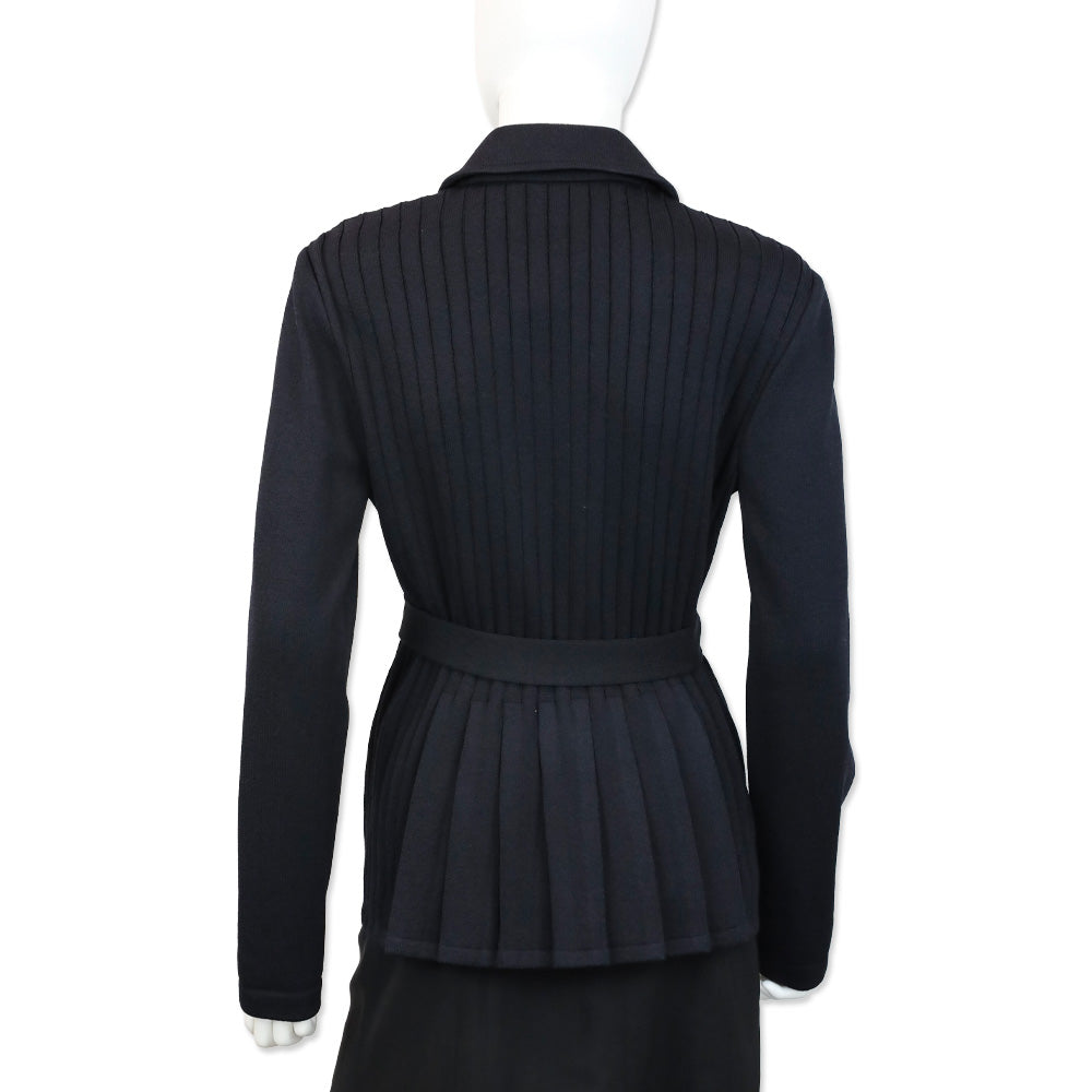 St. John Navy Santana Ribbed Knit Belted Jacket