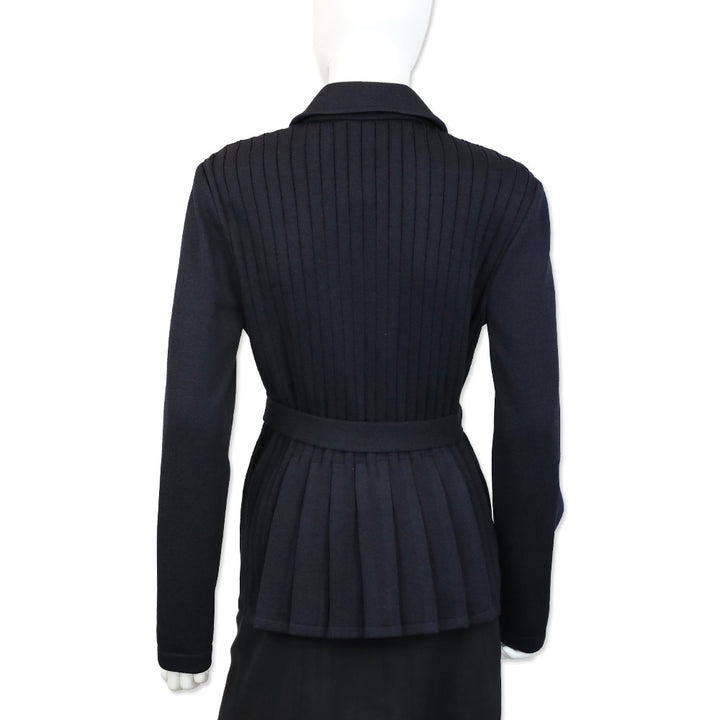 St. John Navy Santana Ribbed Knit Belted Jacket