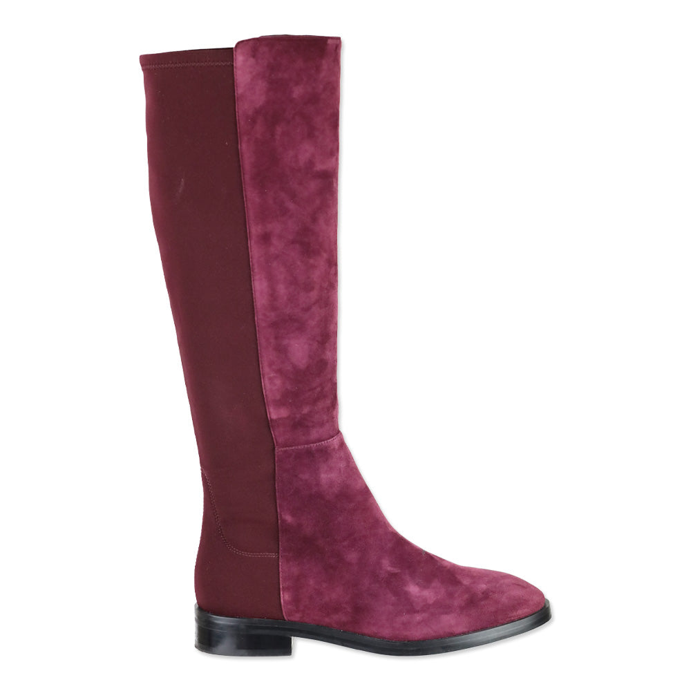 Stuart Weitzman Burgundy Suede and Elastic Knee High Boots