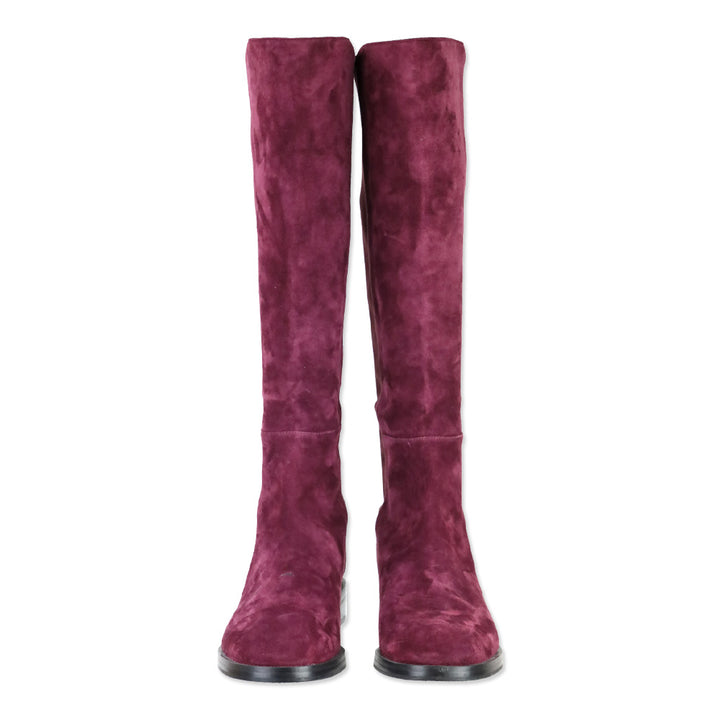 Stuart Weitzman Burgundy Suede and Elastic Knee High Boots