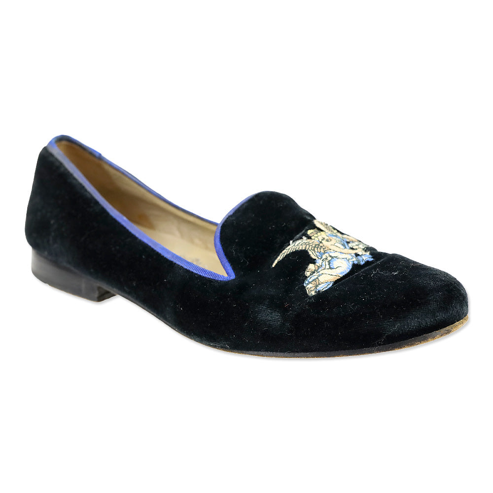 Stubbs & Wootton Angel Cherub Black Velvet Flats