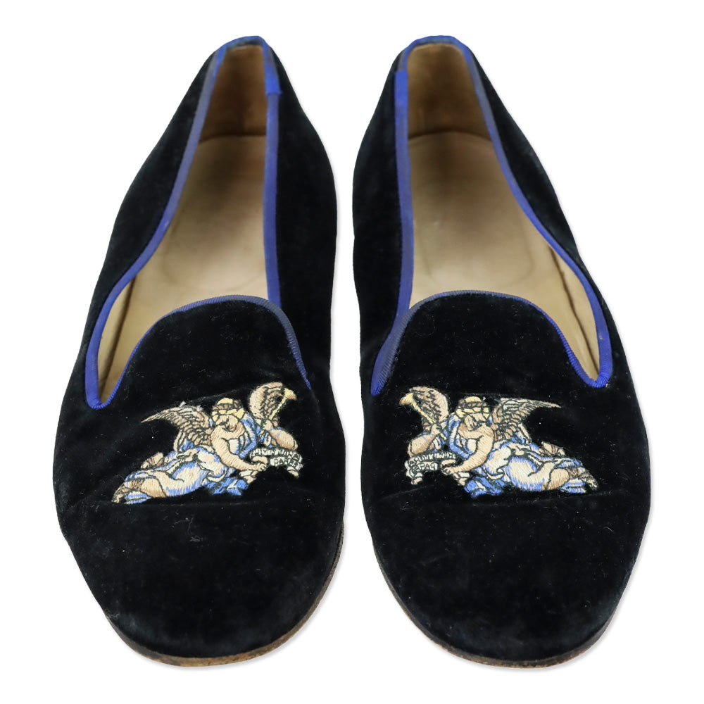 Stubbs & Wootton Angel Cherub Black Velvet Flats