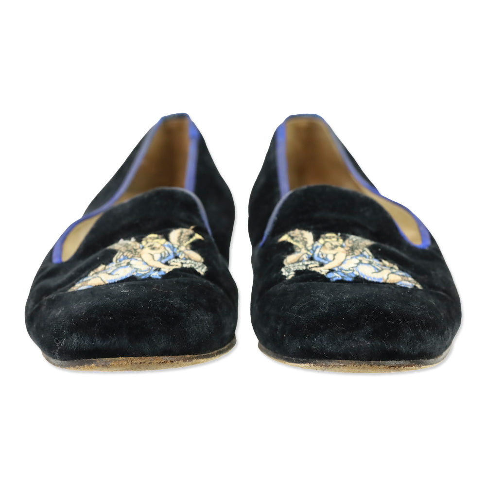 Stubbs & Wootton Angel Cherub Black Velvet Flats