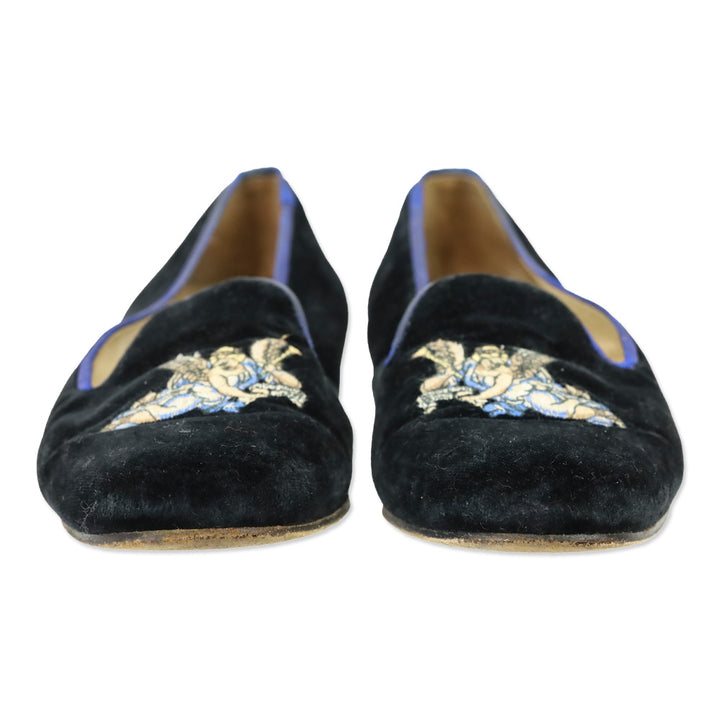 Stubbs & Wootton Angel Cherub Black Velvet Flats