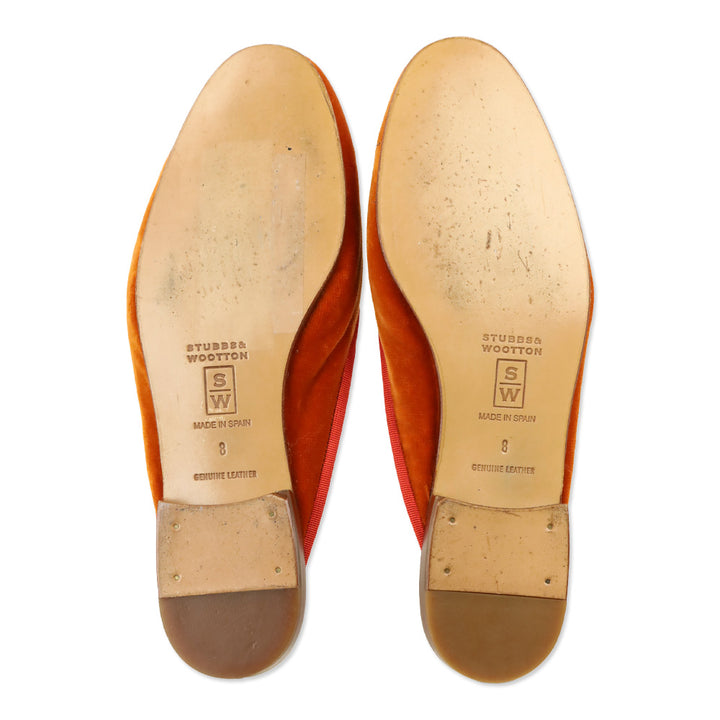 Stubbs & Wootton Floral Orange Velvet Mule Flat